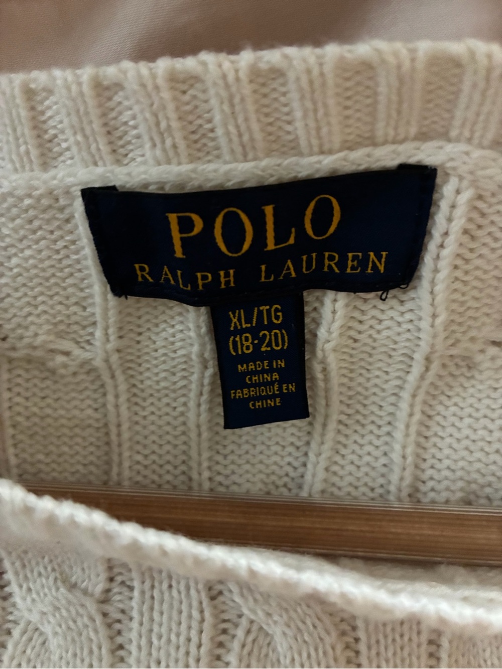 Polo by Ralph Lauren Cream Cable-Knit Crewneck Sweater, Boys XL 18-20 - Picture 2 of 6